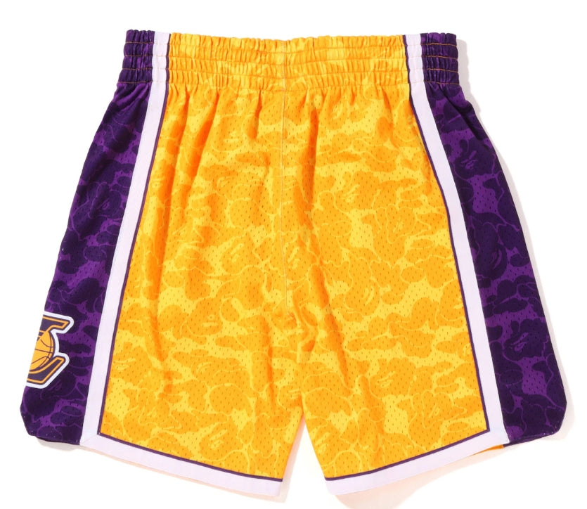 BAPE LA Lakers Mitchell & Ness NBA Jersey Shorts Purple Yellow