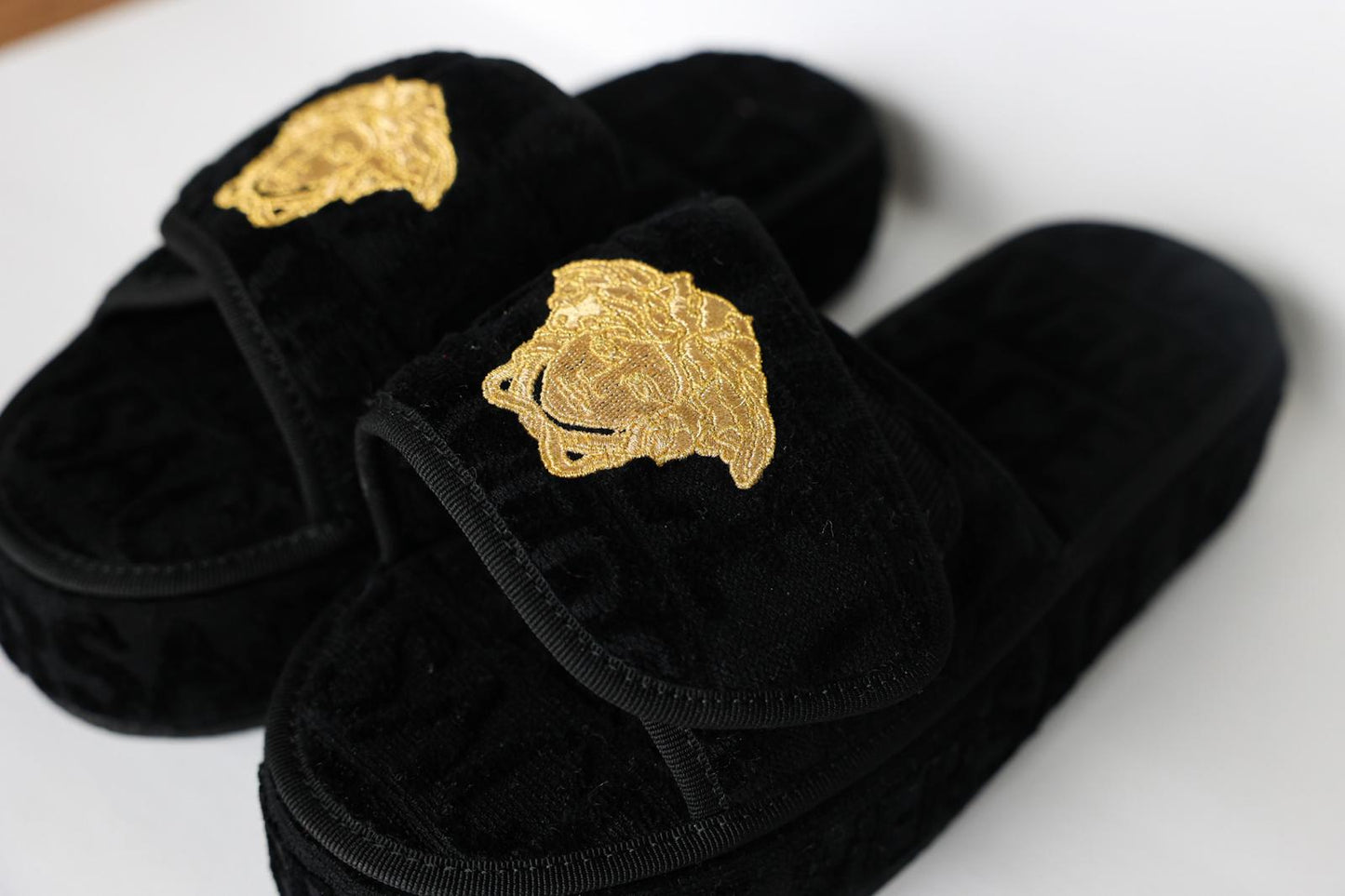 Versace Black Monogram Slippers
