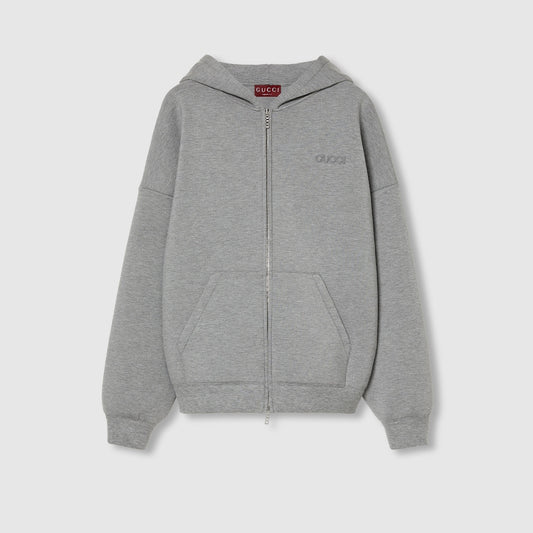 Gucci Grey Viscose Embroidered Hooded Sweatshirt