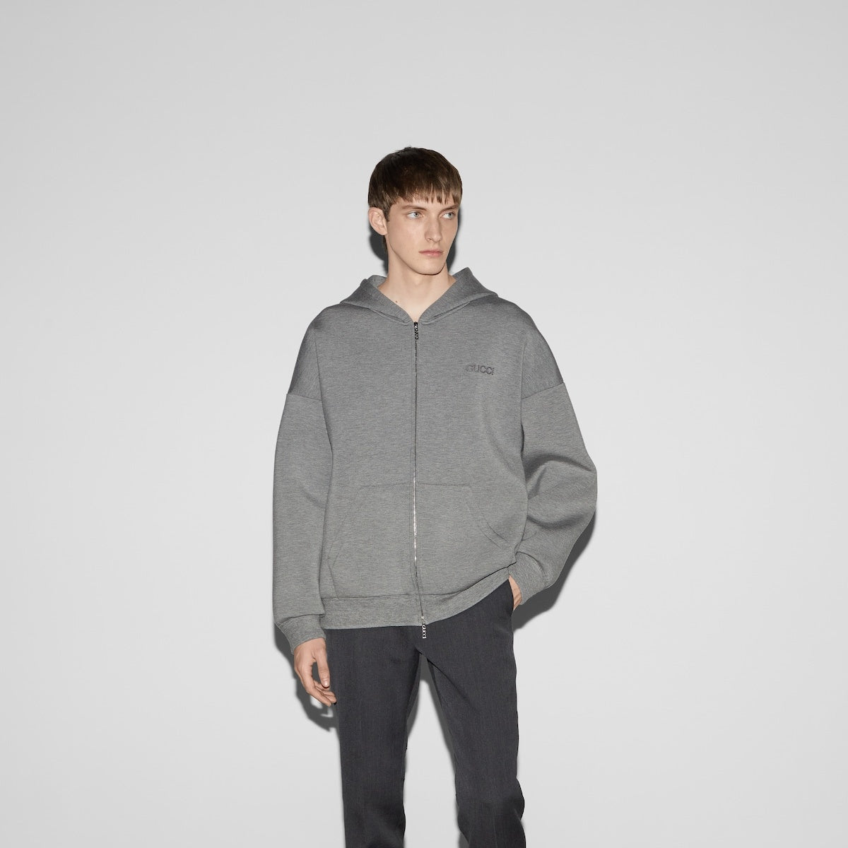 Gucci Grey Viscose Embroidered Hooded Sweatshirt