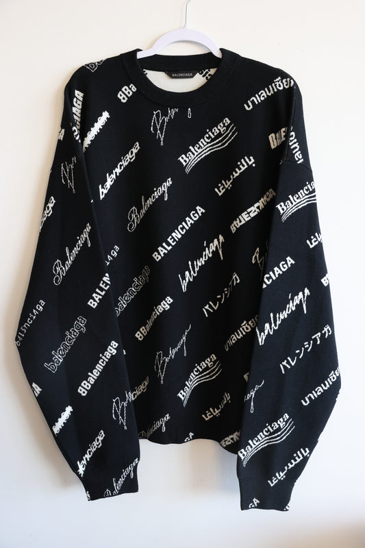 Balenciaga Wool-Blend Sweater in Logomania Print