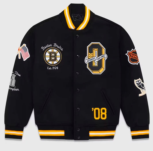Men's Boston Bruins OVO x NHL Black Full-Snap Varsity Jacket
