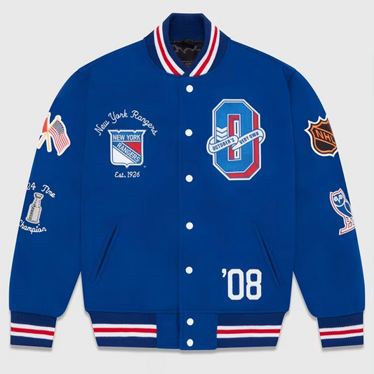 New York Rangers OVO x NHL Blue Full-Snap Varsity Jacket