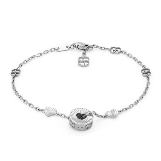 Gucci 18K White Gold Icon Heart Bracelet 7.5"