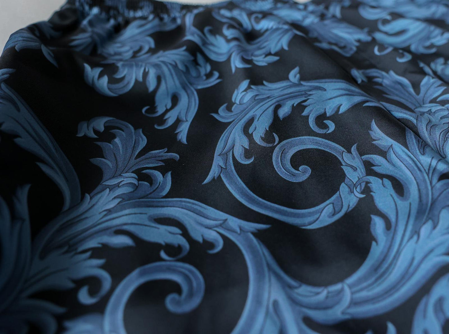 Versace Navy Black Baroque Leaf Print Shorts