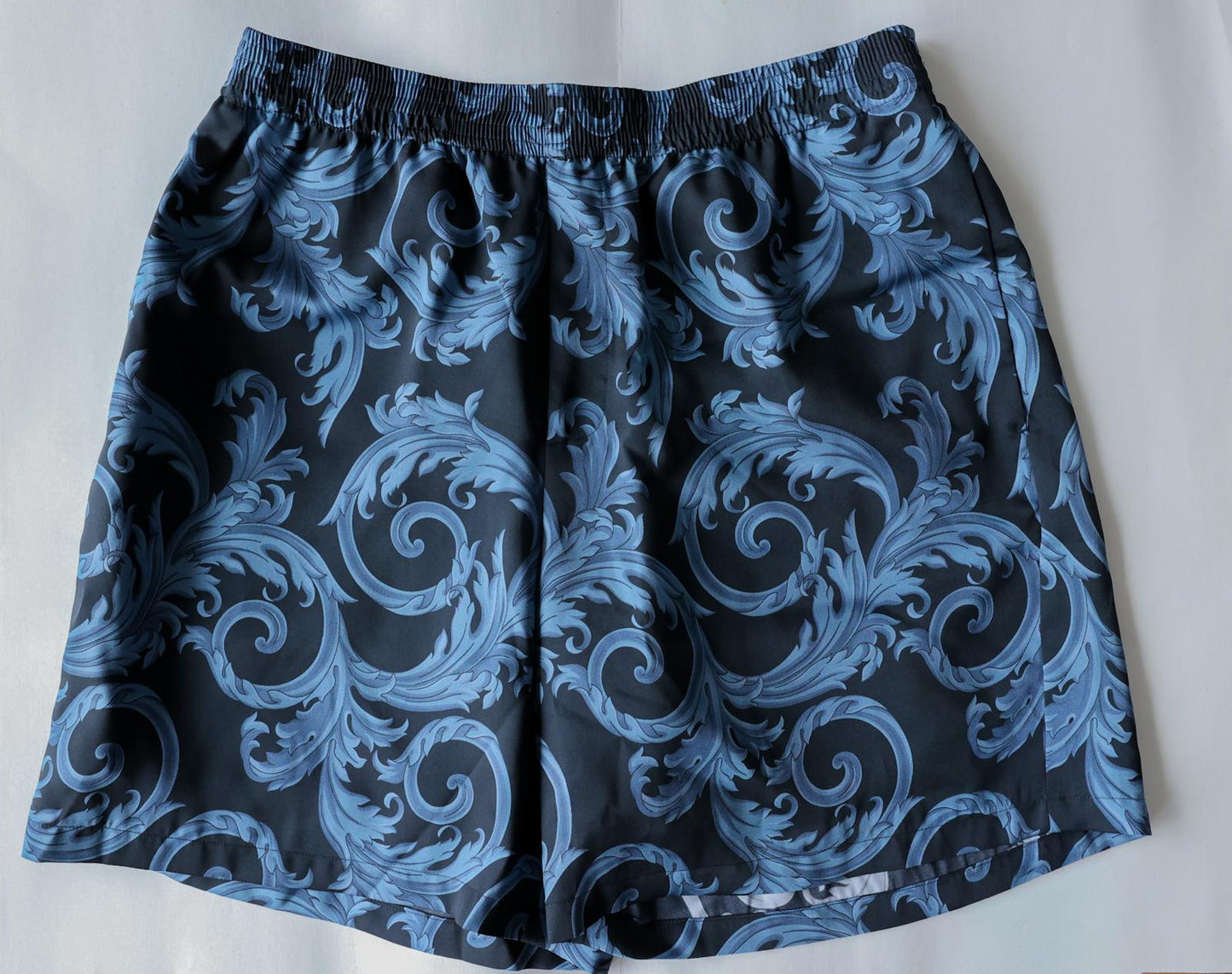 Versace Navy Black Baroque Leaf Print Shorts