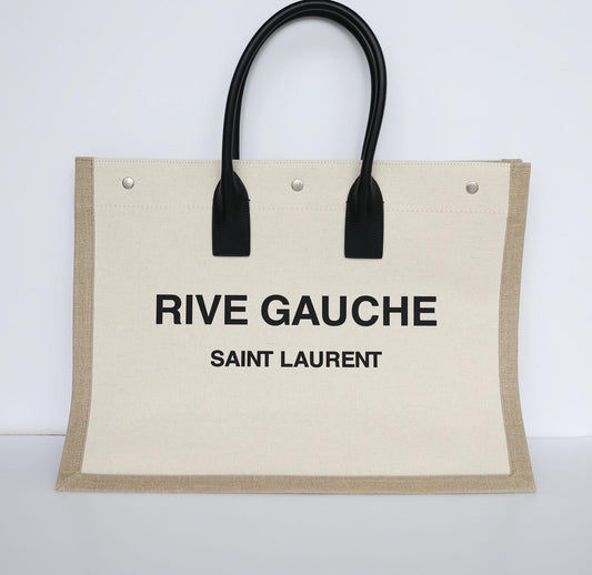 YSL Rive Gauche White Canvas Large Tote