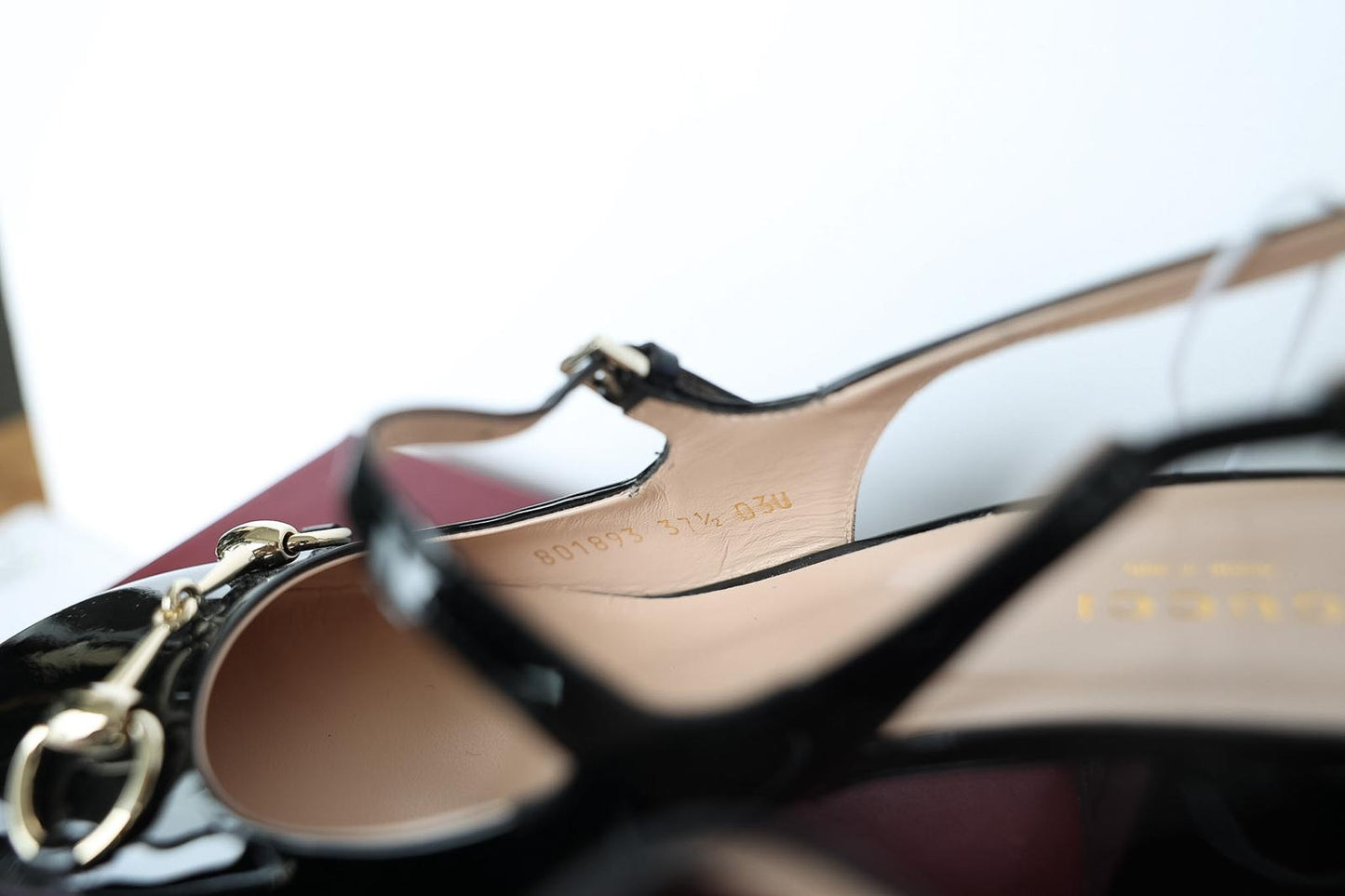 Gucci Horsebit 55 Patent Leather Slingback Pumps
