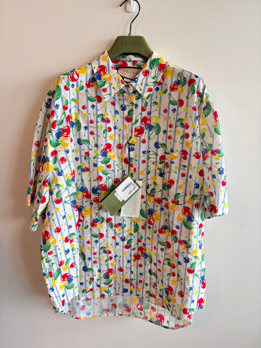 Gucci Cherries Striped Cotton Shirt