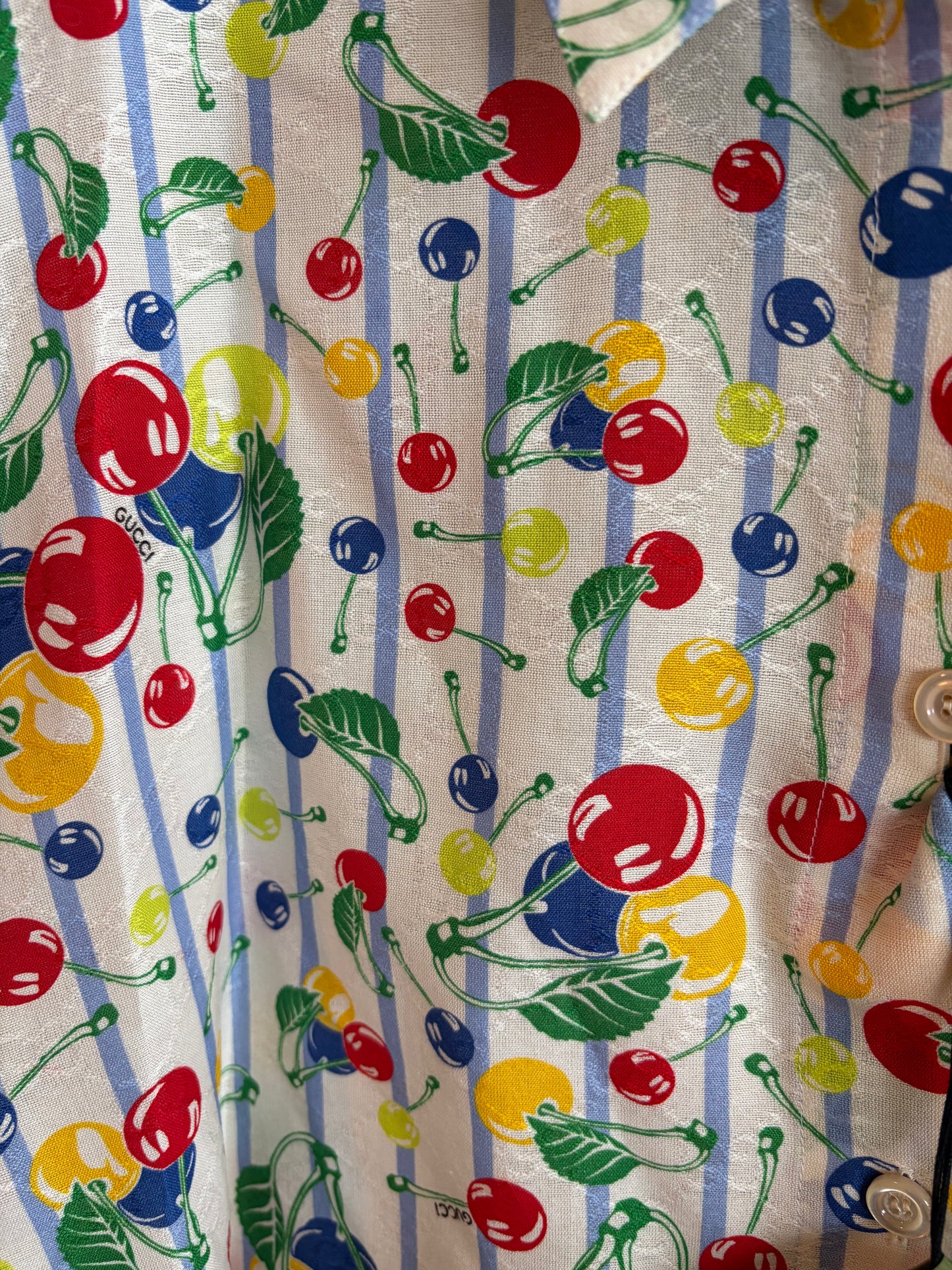 Gucci Cherries Striped Cotton Shirt