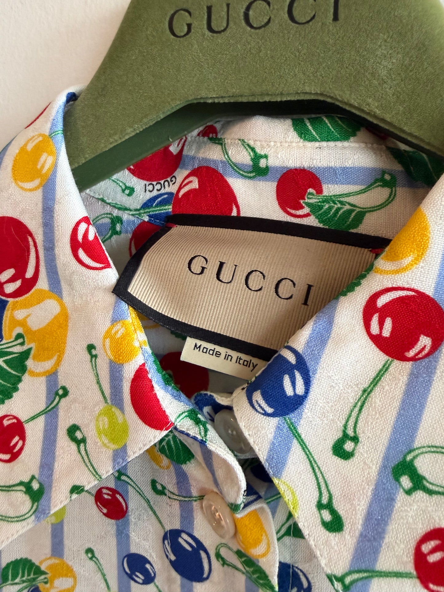 Gucci Cherries Striped Cotton Shirt