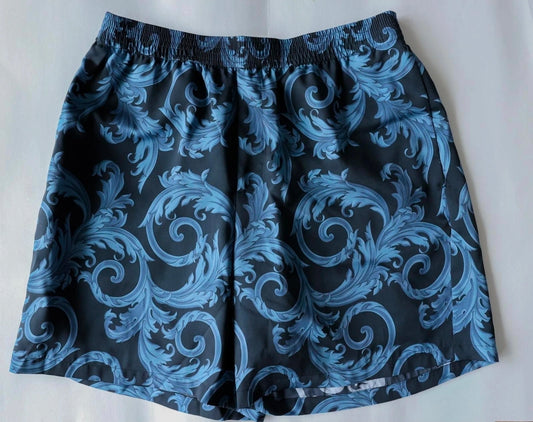 Versace Navy Black Baroque Leaf Print Shorts