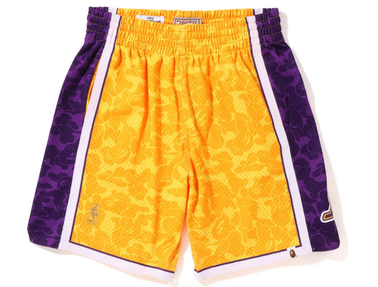 BAPE LA Lakers Mitchell & Ness NBA Jersey Shorts Purple Yellow