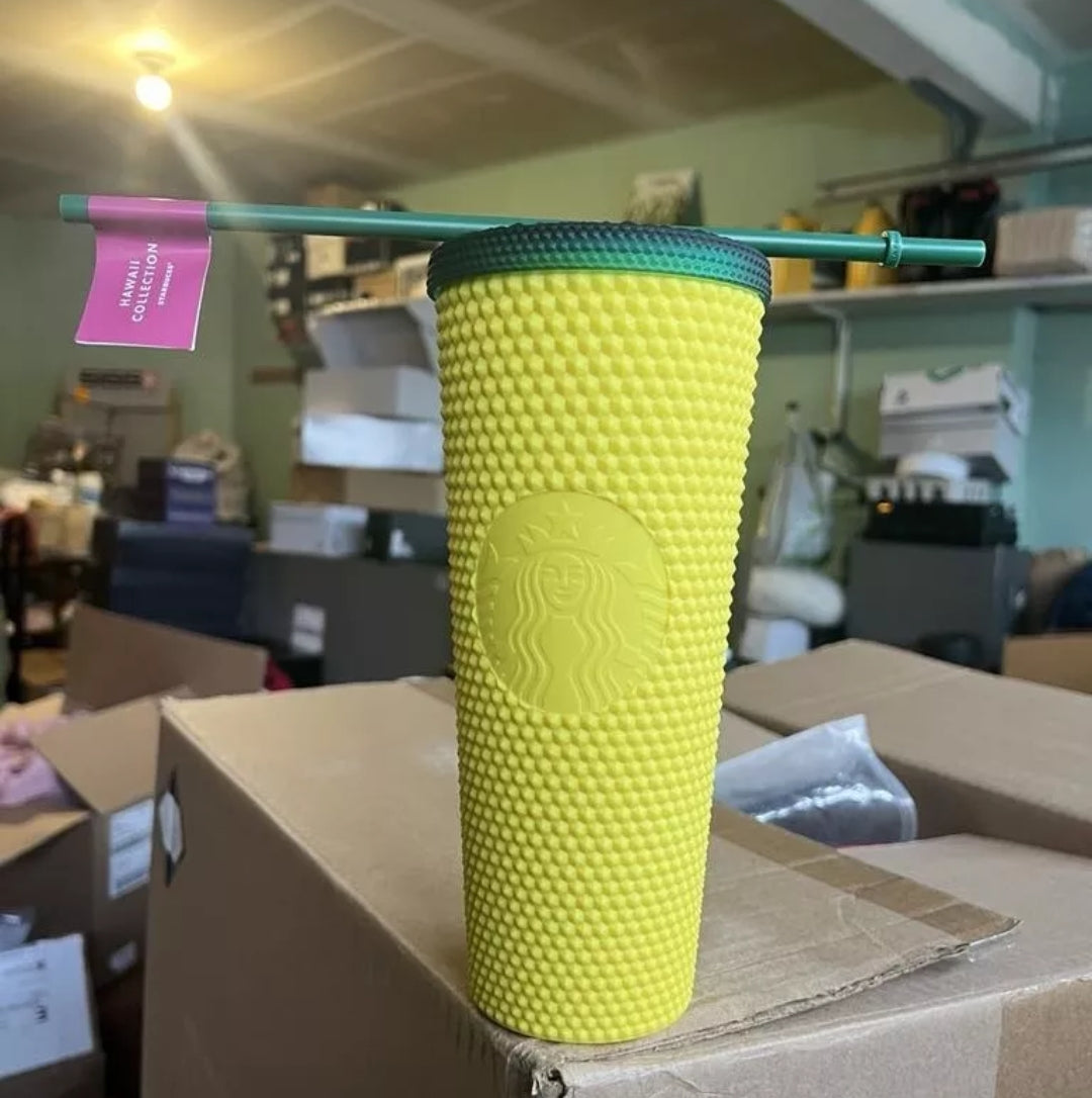 🌺🍍NEW Studded Pineapple yellow Tumbler 24oz Cup Double Wall Starbucks Hawaii