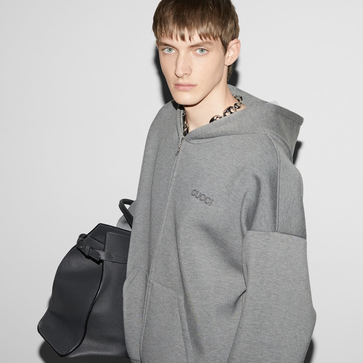 Gucci Grey Viscose Embroidered Hooded Sweatshirt