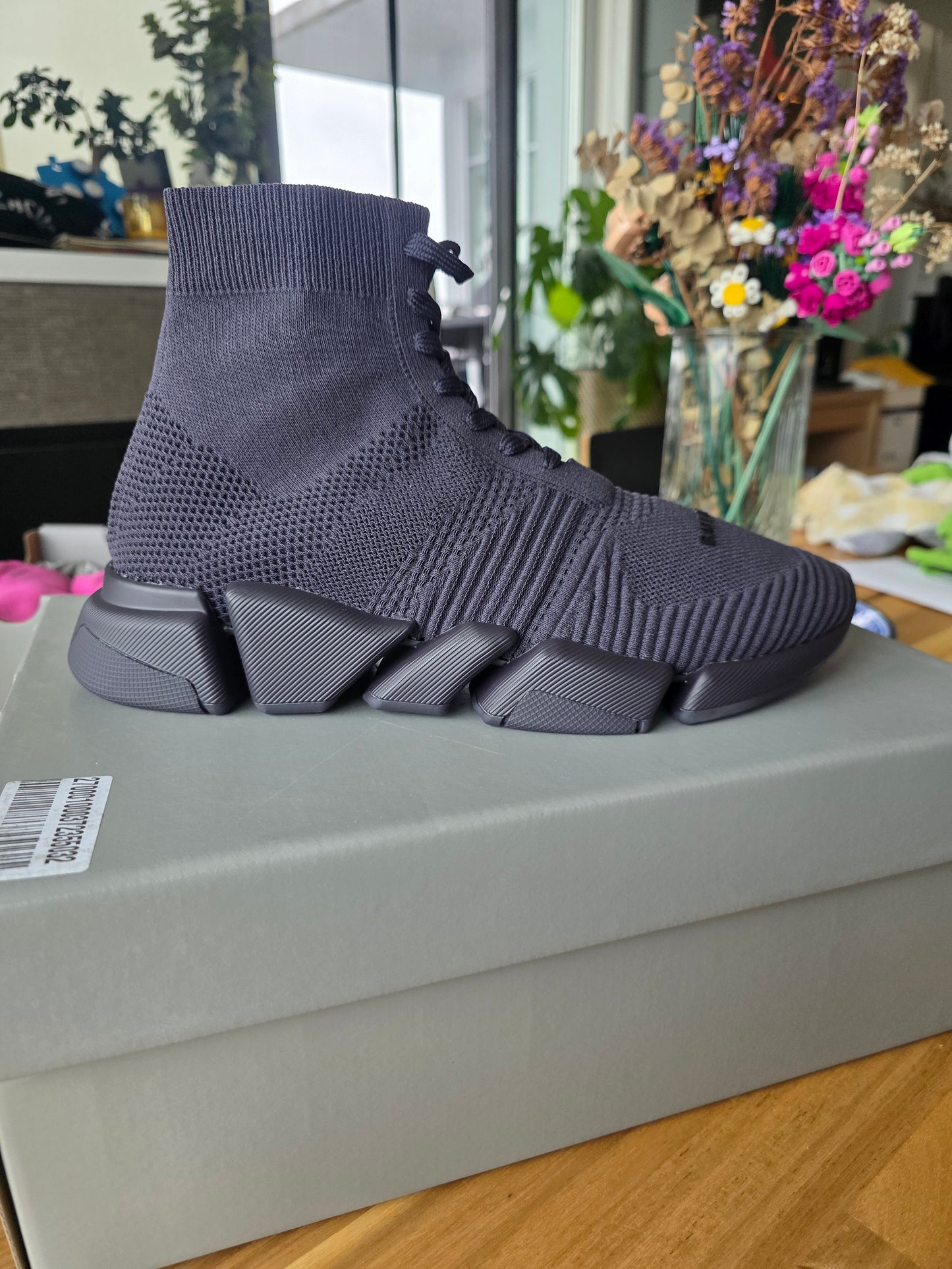 Balenciaga Speed 2.0 Lace-Up Knitted Sneakers Polyester Men Anthracite