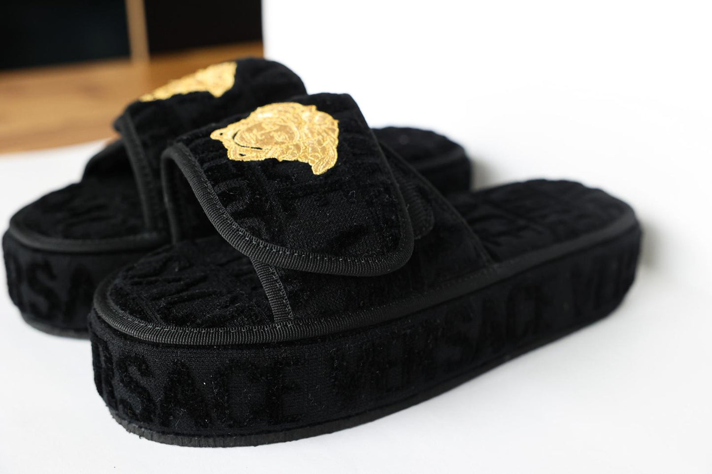 Versace Black Monogram Slippers