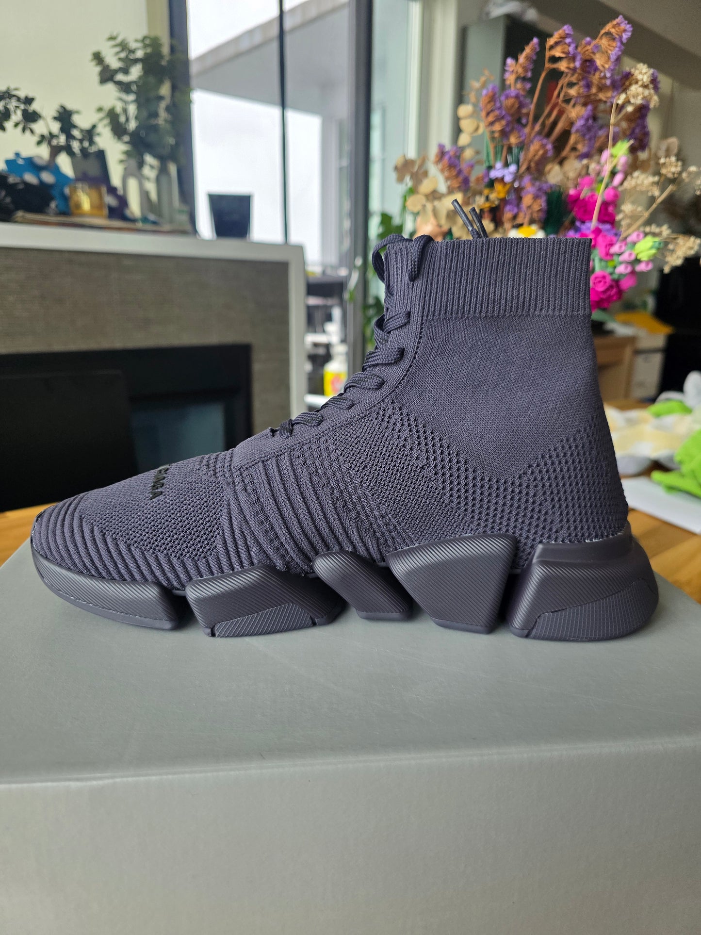 Balenciaga Speed 2.0 Lace-Up Knitted Sneakers Polyester Men Anthracite